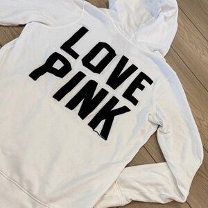 Pink Y2K Victorias Secret Pullover Hooded Sweatshirt Sz M Spellout Graphic Logo